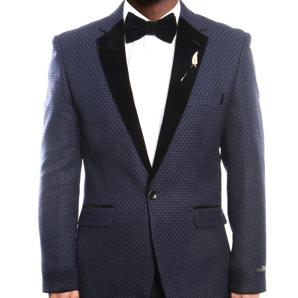 Mens Suit Blazer Jacket Houndstoothby Tazio, Blue on Black